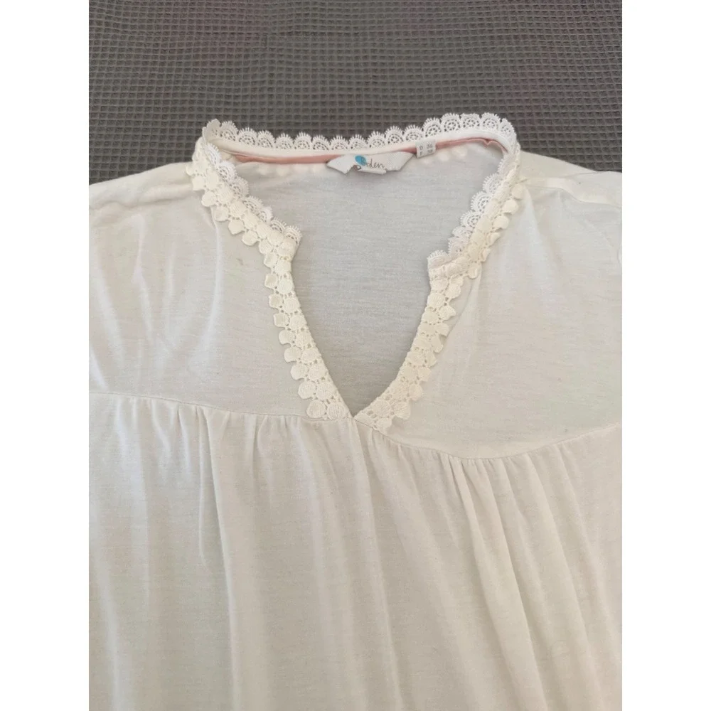 Boden Crochet Lace V-Neck Top US 6 Ivory Modal Long Sleeve Tunic Peasant Cottage